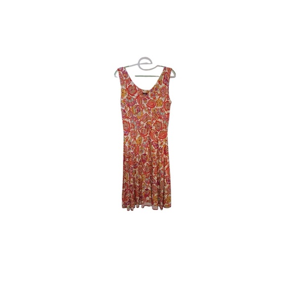 Salaam Red & Pink Multi Color Floral Paisley Cotton  Sleeveless Tank Top Dress - Picture 3 of 7